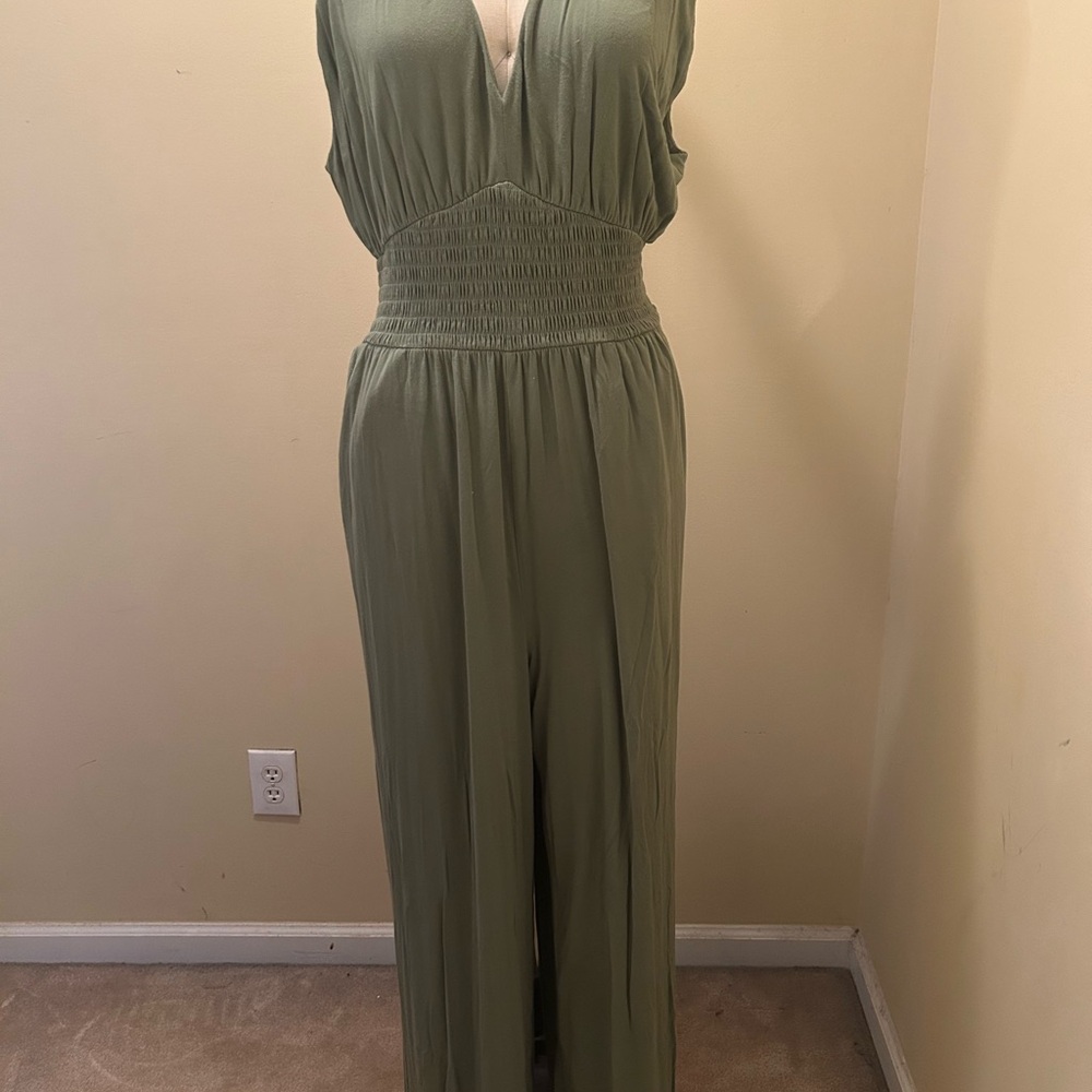 Old Navy Sage Green V-Neck Jumpsuit